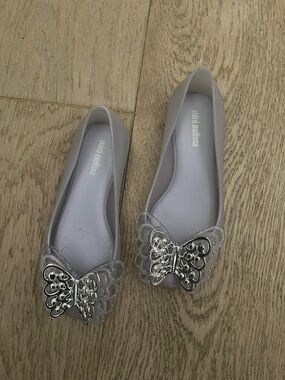 Mini Melissa Pale Lilac Jelly Flats with Silver Butterfly Detail